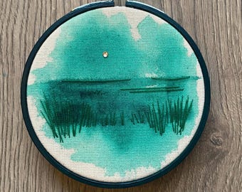 4-inch Micro Embroidery Hoop -Green Landscape