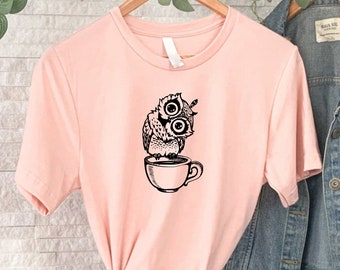 Owl T-Shirt, Coffee T-Shirt, Gift For Animal Lovers, Owl Face Shirt, Animal Lover Present, Coffee Lover Shirt, Animal T-Shirt
