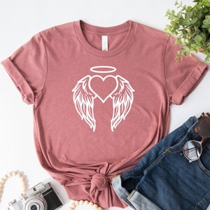 Angel Wings T-Shirt, Angel Shirt, Angel Heart T-Shirt, Angel Mama Shirt, Women Graphic Tee, Women&#39;s Cute Shirt
