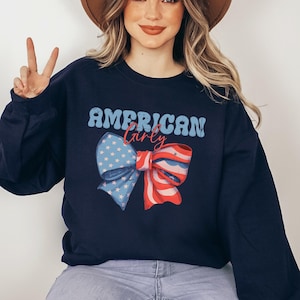 American Girly Sweatshirt or Hoodie, USA Sweatshirt, 4th of July Crewneck, America Sweater, Gift For Her, Patriotic Sweatshirt, Memorial Day