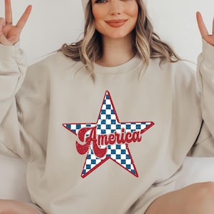 Retro America Sweatshirt or Hoodie, USA Sweatshirt, America Star Crewneck, Memorial Day Sweater, 4th of July Hoodie, American Sweater