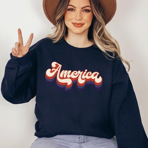 Retro America Sweatshirt, 4th of July Sweatshirt, Vintage USA Hoodie, Unisex Patriotic Hoodie, Memorial Day Sweater, USA Crewneck