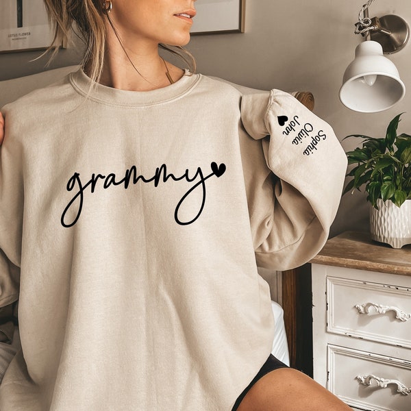 Custom Grammy Sweatshirt Kids Name on Sleeve, Custom Grammy Sweatshirt, New Mom Sweatshirt, Gift For Mom, Grandma Gift