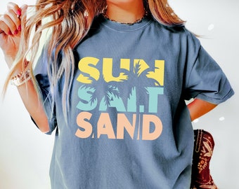Camiseta de sol, sal y arena, camiseta de verano, camiseta de vacaciones de verano, camiseta playera, regalo para ella, camiseta de playa, camiseta de viaje para chicas, colores cómodos