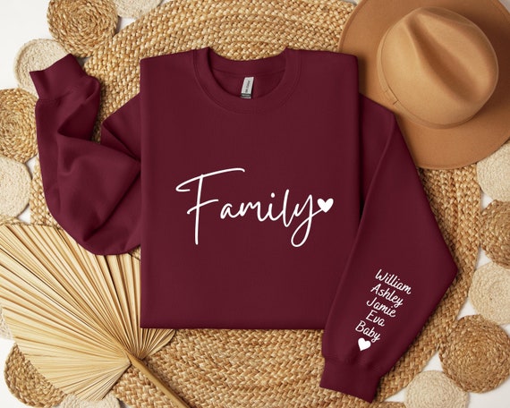 Custom Family Sweatshirt Kids Name on Sleeve, Custom Family Sweatshirt, Family Reunion Sweater, Gifts For Family, Matching Family Hoodie