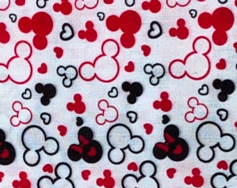 Disney Collage | 100% Cotton Fabric | Fabric by the Yard Disney Hidden Mickey Icons White Black Pink Collage