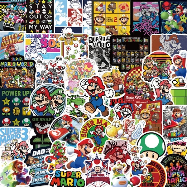 Super Mario Bros Sticker Packs | Water Resistant | Laptop Sticker | Water Bottle | Super Mario Stickers Luigi Princess Peach Arcade Game