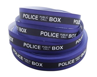 Doctor Who Ribbon 1", 1.5” and 2” High Quality Grosgrain Ribbon | By The Yard | Iconic TV Shows Fandom Whovians Police Box Tardis