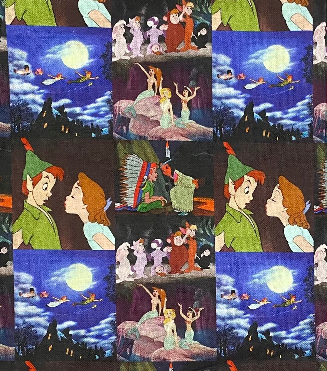 Peter Pan Fabric 100 Cotton Fabric Fat Quarters Tumbler Cuts Disney Peter Pan Wendy Lost Boys