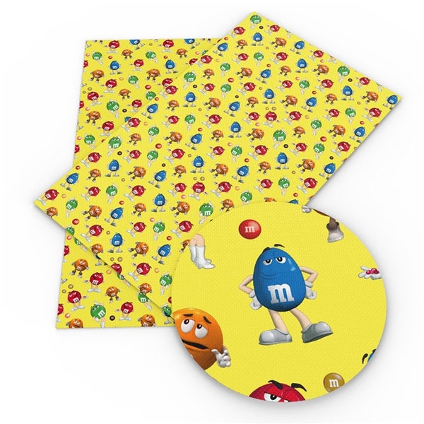 M&M Chocolate Candies Collage | 100% Cotton Fabric | Fat Quarters | Tumbler Cuts