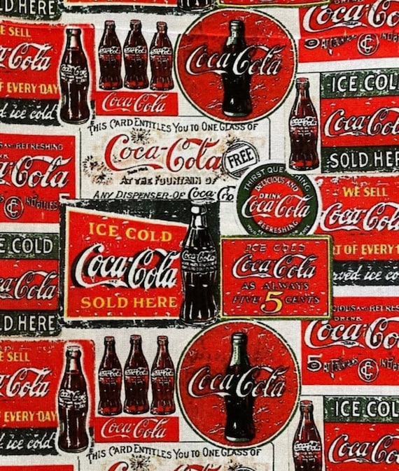 Coca Cola Collage 100 Cotton Fabric Fabric by the Yard Etsy
