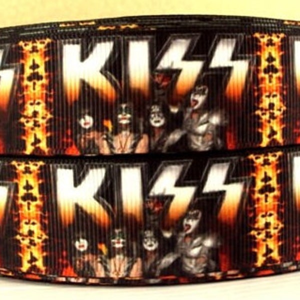 Kiss Rock Band Ribbon 1" High Quality Grosgrain Ribbon By The Yard |  Lick It Up Love Gun Album Ribbon Inspired | Artist Musician Retro