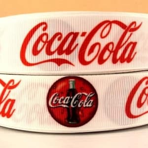 Coca Cola Ribbon 1" or 1.5" High Quality Grosgrain Ribbon By The Yard Coke Ribbon