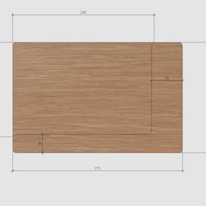 May include: A wooden desk with a built-in shelf. The desk is 27.5 inches wide, 15.3 inches deep, and 22.8 inches tall. The shelf is 10 inches wide, 5 inches deep, and 17.9 inches tall.