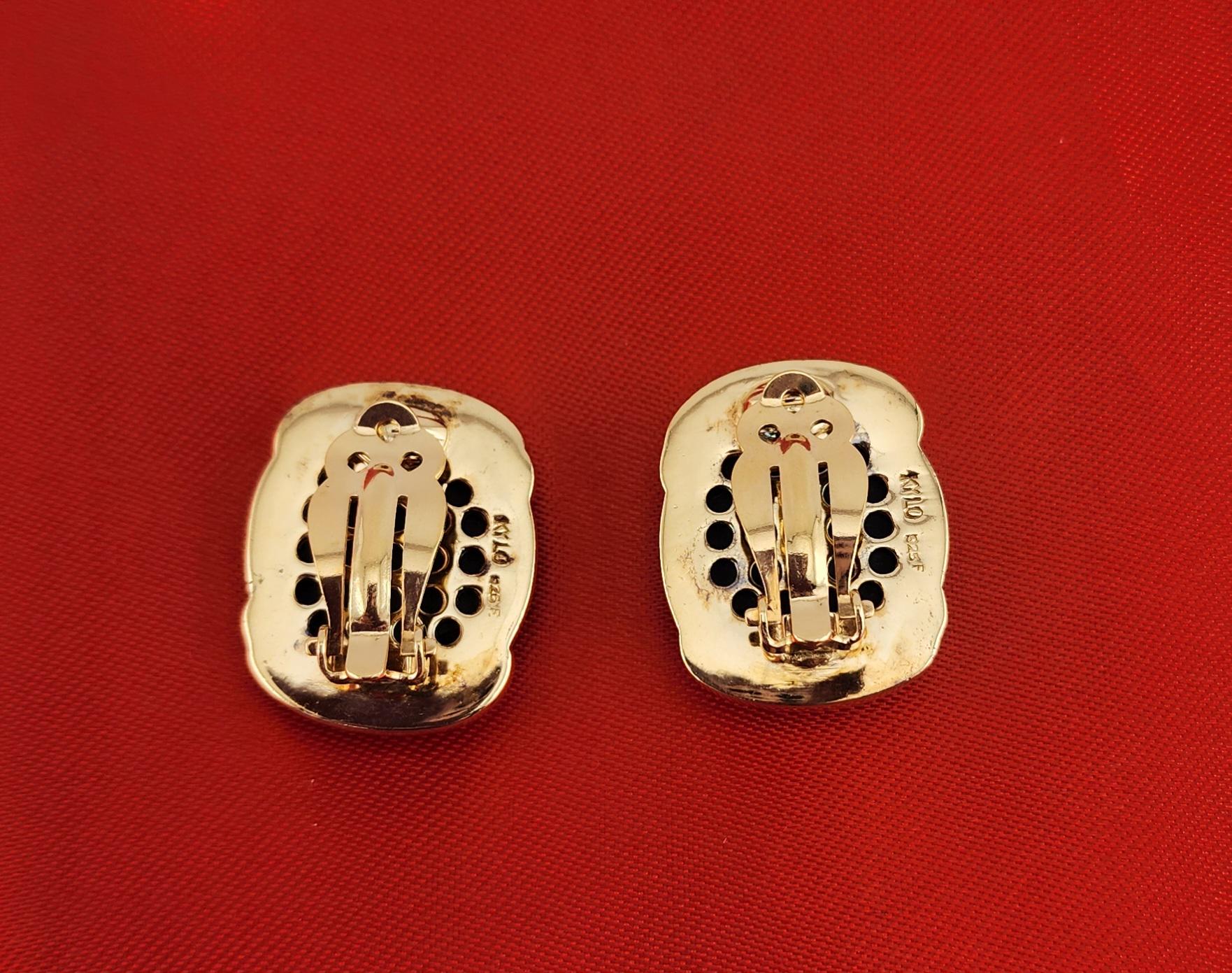 Designer KYLO Earrings Gold Over Sterling Silver Onyx Signed