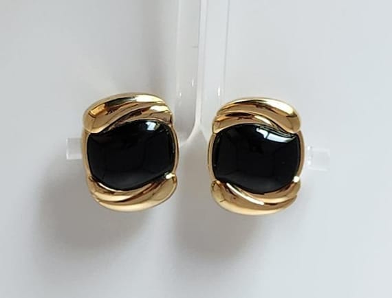 Designer KYLO Earrings Gold Over Sterling Silver Onyx Signed