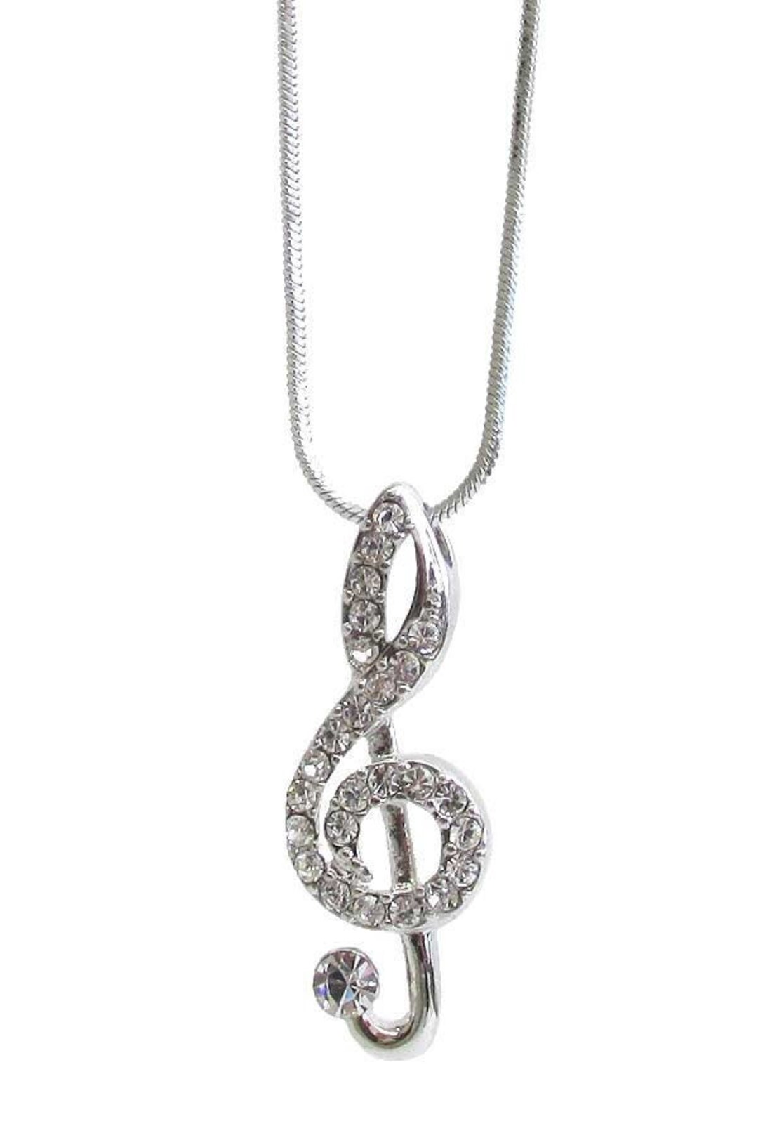 Whitegold Plating Music Note Pendant Necklace Treble Clef Etsy