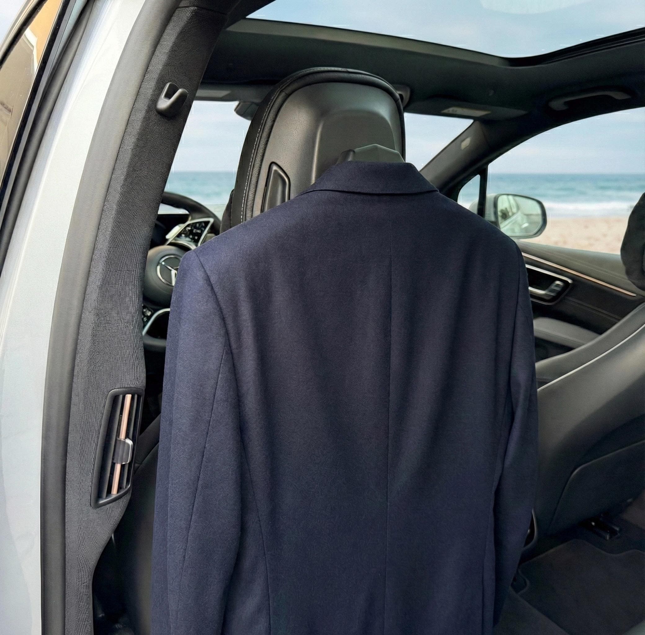 Coat Hanger for Mercedes No-Post Headrests (EQS/EQE/S-Class/GLC) | Includes Car Coat Hanger + Adapter | No tools