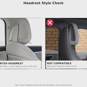K&ouml;nnte beinhalten: Bild, das zwei Kopfst&uuml;tzenstile vergleicht. Links eine unterst&uuml;tzte Kopfst&uuml;tze mit gr&uuml;nem Haken, beschriftet mit &bdquo;SUPPORTED HEADREST&ldquo;. Rechts eine nicht kompatible Kopfst&uuml;tze mit rotem Kreuz, beschriftet mit &bdquo;NOT COMPATIBLE&ldquo;.