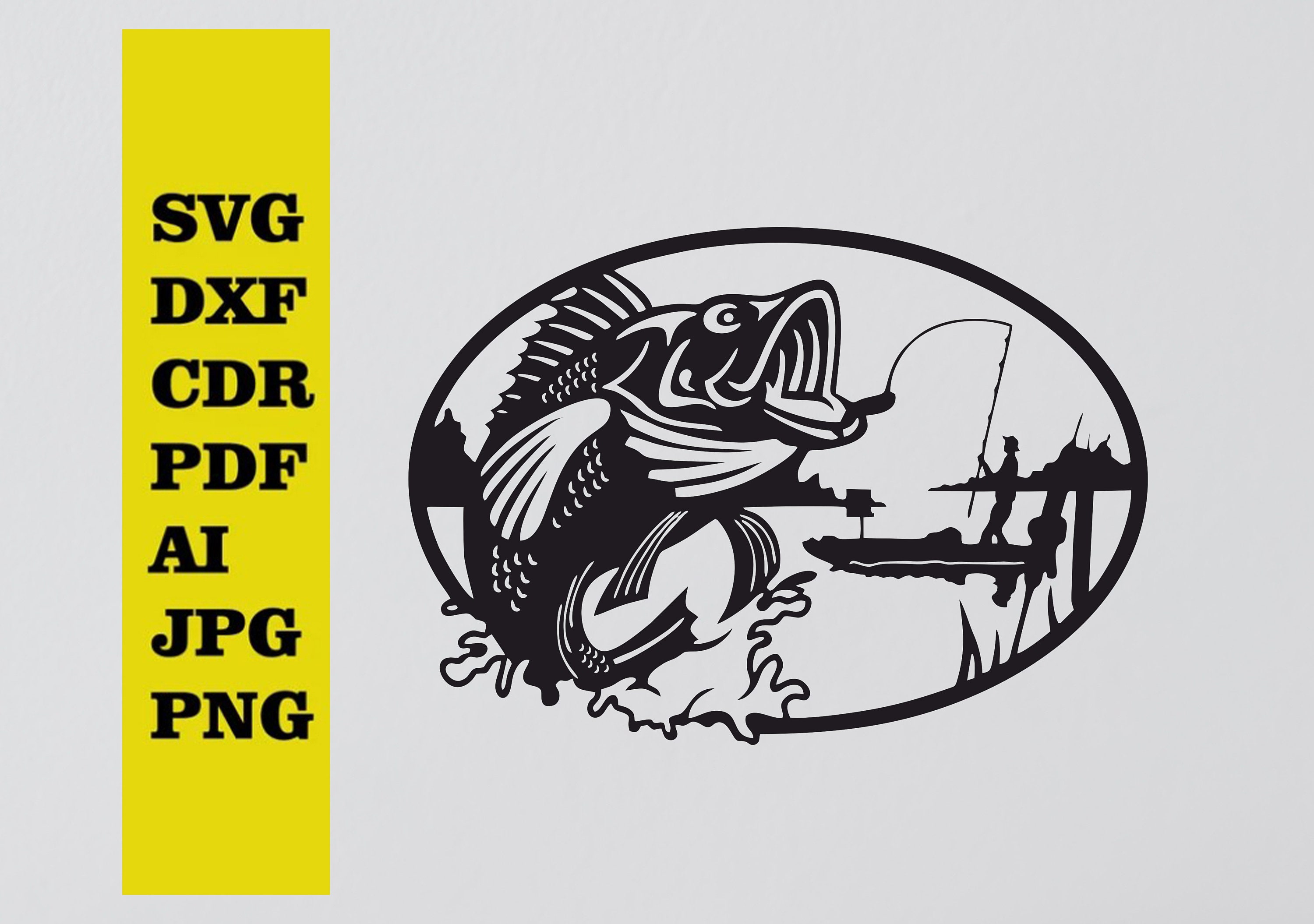 Fishing Cut Svg Dxf File Wall Sticker Pdf Silhouette Template Cnc ...