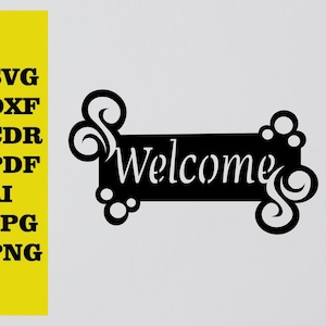 Welcome cut svg dxf file wall sticker pdf silhouette template cnc cutting router digital vector instant download