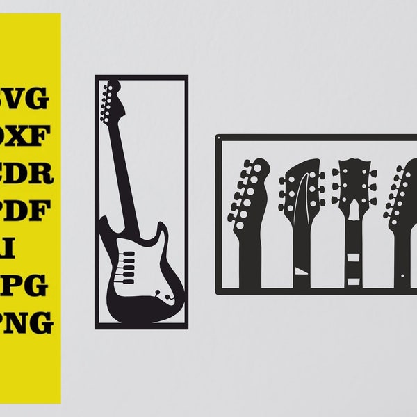 Guitar cut svg dxf file wall sticker pdf silhouette template cnc cutting router digital vector instant download