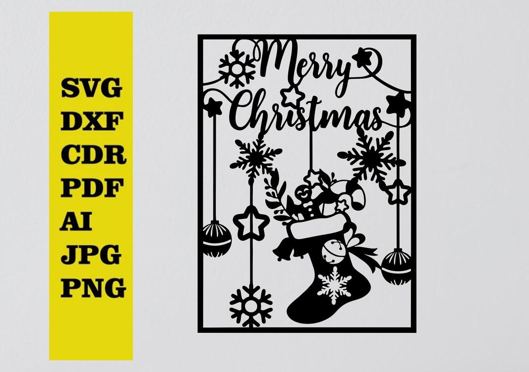 Merry Christmas Cut Svg Dxf File Wall Sticker Pdf Silhouette Template ...