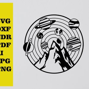 Système solaire coupé svg dxf fichier autocollant mural pdf silhouette modèle cnc découpe routeur vecteur numérique téléchargement instantané