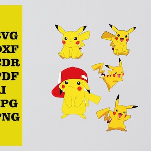 ピカチュウ 4 ピース カット svg dxf ファイル ウォール ステッカー pdf シルエット テンプレート cnc カッティング ルーター デジタル ベクトル インスタント ダウンロード