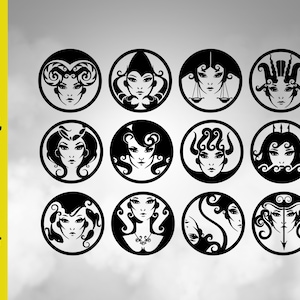 Zodiac cut svg dxf file wall sticker pdf silhouette template cnc cutting router digital vector instant download