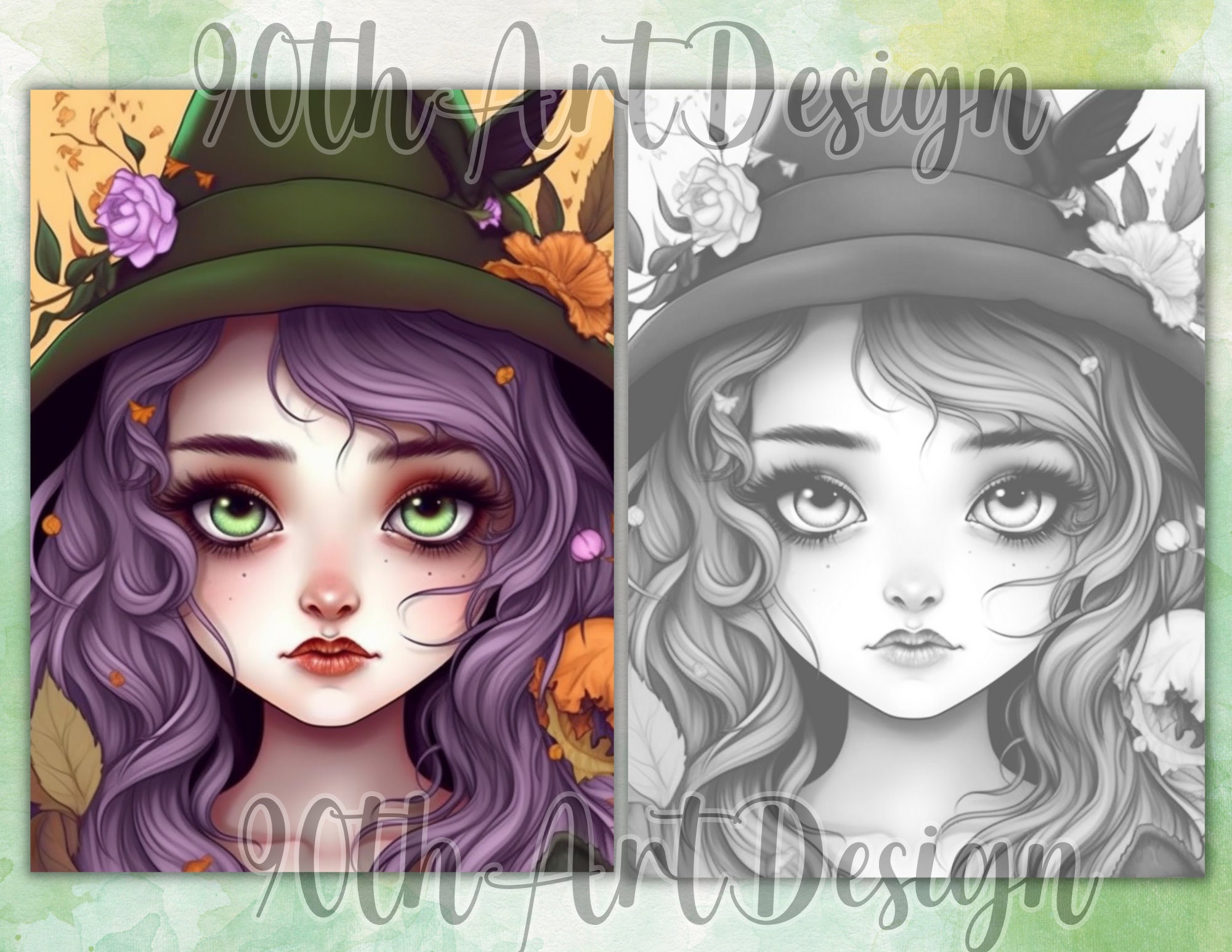 Cute Witches Grayscale Coloring Pages for Adults Witchy - Etsy