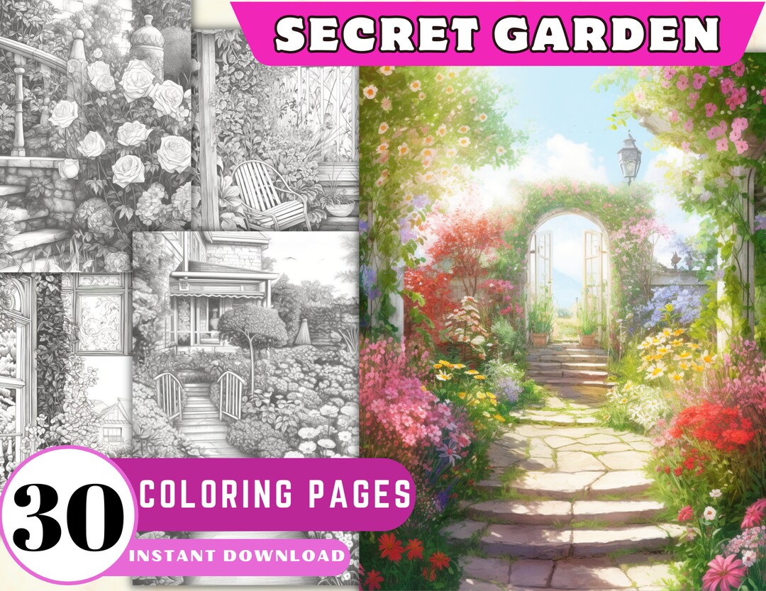 Secret Garden Grayscale Coloring Pages, Beautiful Girl Coloring Page