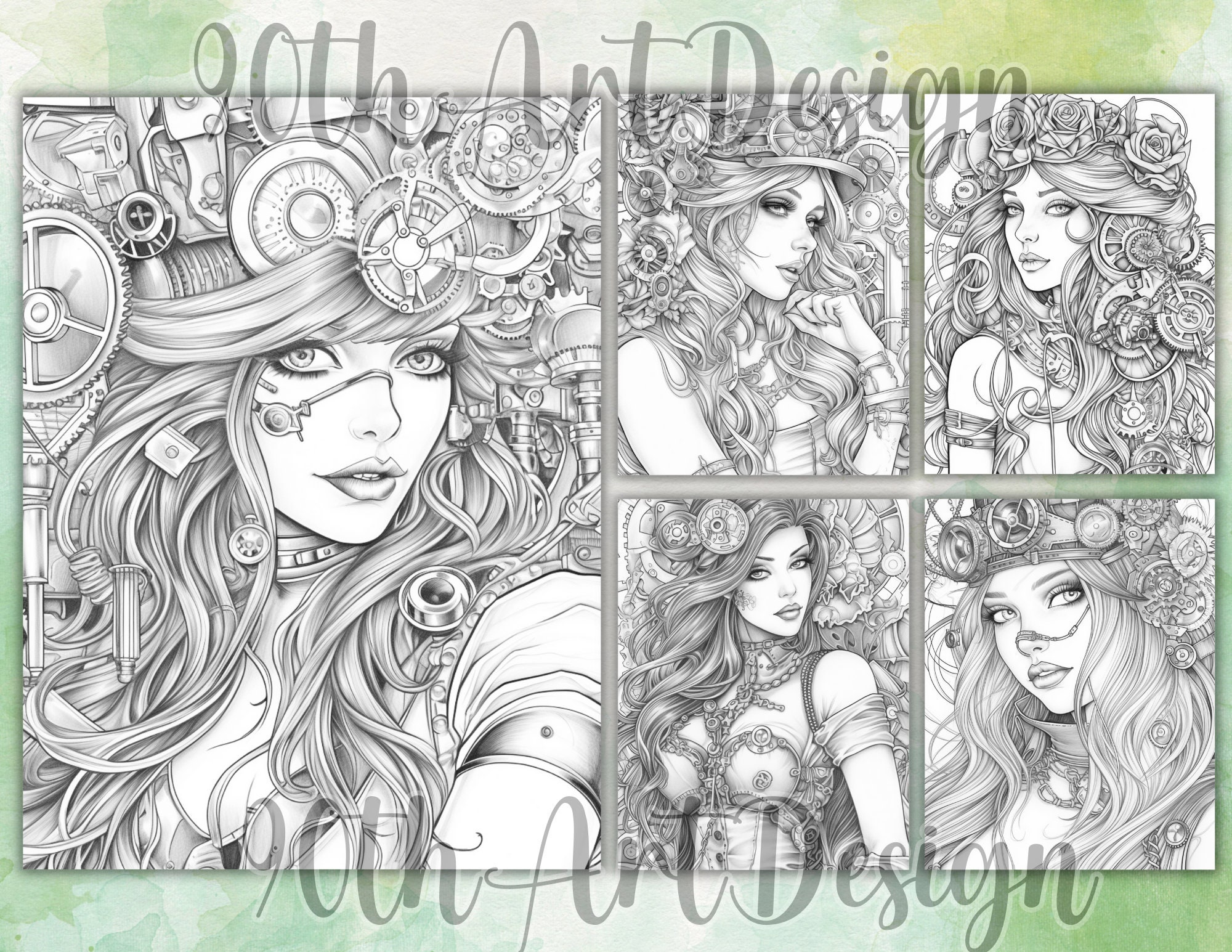 Steampunk Girl Grayscale Coloring Pages Women Coloring Page - Etsy