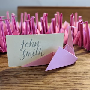 Origami paper crane place card holder/stands handmade to order for weddings, dinner parties and events. You pick colour and amount!