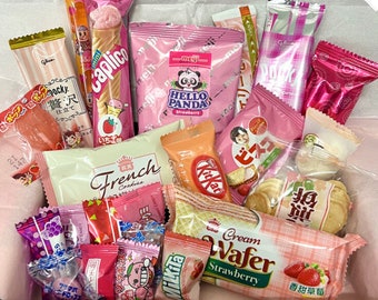 Pink Asian Snack Box | Japanese, Korean, Chinese, Taiwanese | Mixed, Assorted Snacks and Sweets