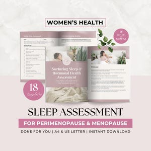 Monitor snu i dziennik, szablon formularza oceny zdrowia hormonalnego, zasoby trenerskie, program coachingowy, okres okołomenopauzalny i menopauza, Canva