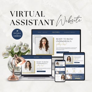 Virtual Assistant Website, Canva Template, VA Templates, Social Media Manager, Done For You, Sales Page, Landing Page, Portfolio, Navy Gold