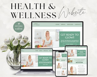 Health Coach Website Template, Coaching Templates, Health and Wellness, Nutrition, Nutritionist, Fitness, Canva, Done For You Content