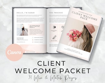 Paquete de bienvenida de asistente virtual, plantilla de paquete de bienvenida del cliente, plantilla de propuesta de cliente, plantilla de incorporación de clientes, plantilla de Canva, PCH