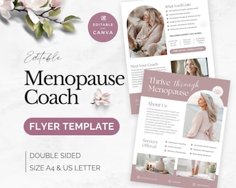 Menopause Coach Flyer Template Canva, Editable Holistic Wellness Marketing, Hormone Health Support, Midlife Coaching, Client Brochure,