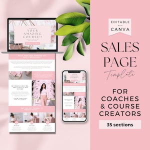 High Converting Sales Page Canva Template, Sales Page Template, Online Course Sales Page, Services Based Business Sales Page Pink, PINK