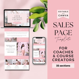 High Converting Sales Page Canva Template, Sales Page Template, Online Course Sales Page, Services Based Business Sales Page Pink, PINK