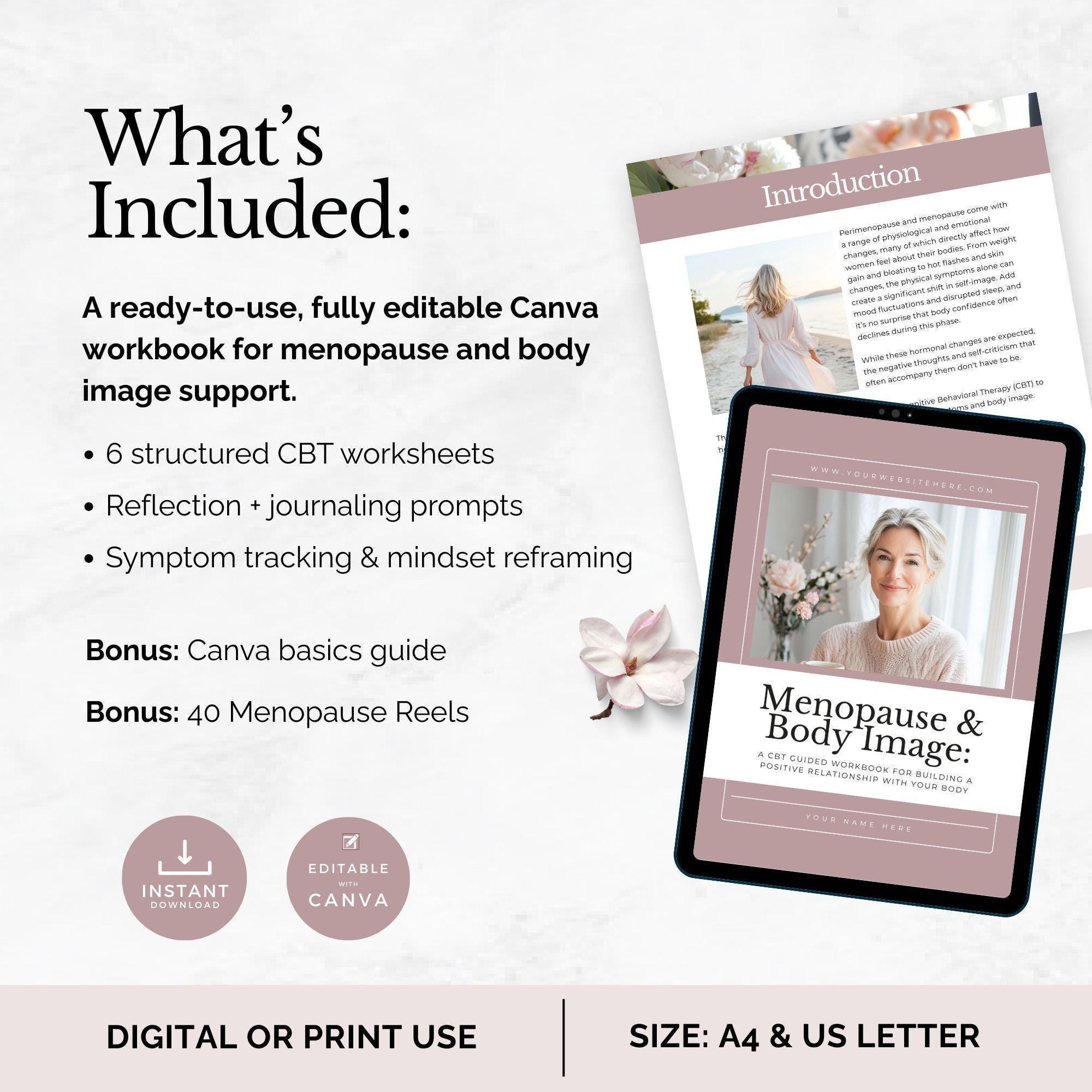 Perimenopause & Menopause Workbook Canva Template, CBT Body Image ...