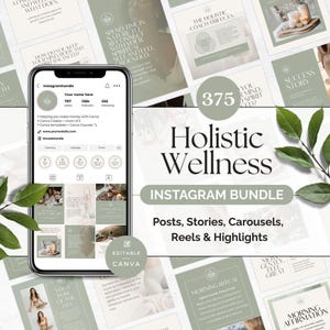 Holistic Wellness Instagram Bundle, Editable Posts Stories Reels Carousels Highlights Quotes, Holistic Coach Instagram Template, Health Reel