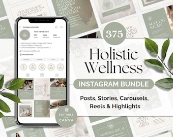 Holistic Wellness Instagram Bundle, Editable Posts Stories Reels Carousels Highlights Quotes, Holistic Coach Instagram Template, Health Reel