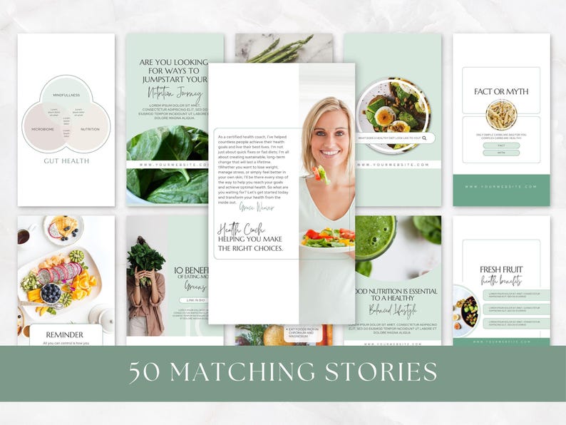 Health Coach Social Media Template, Coaching Instagram Templates and Stories, Nutrition, Wellness, Nutritionist, Holistic, Dietician, Canva image 3