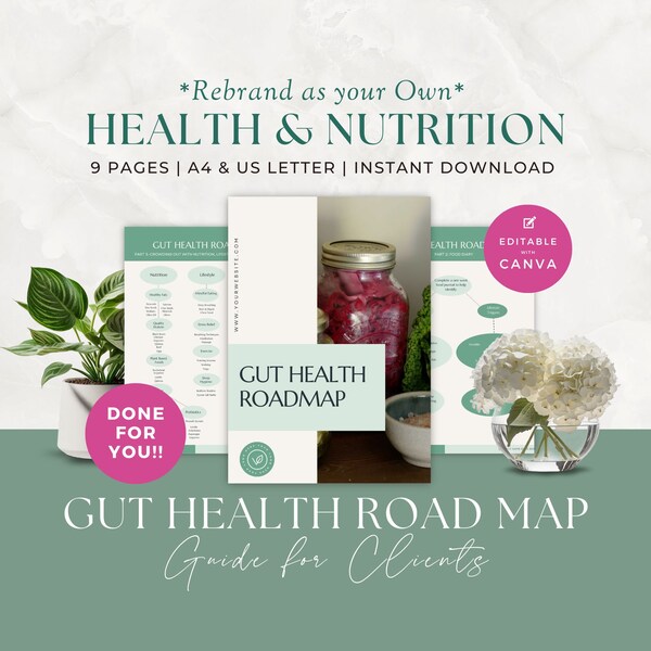 Healthy Gut Roadmap Guide for Clients, Health Coaching Program Template, Nutrition Coach Handout, Nutritionist, Done For You Ebook, Canva