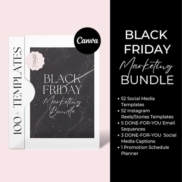 Black Friday Canva Templates, Black Friday Bundle, Black Friday Email Marketing Canva Template Bundle, Written Social Media Captions, PLUXE