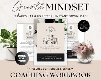 Feuilles de travail pour coach de vie, état d’esprit de croissance, modèle de cahier d’exercices de coaching d’affaires, contenu fait pour vous, carrière, développement personnel, Canva, Luxe