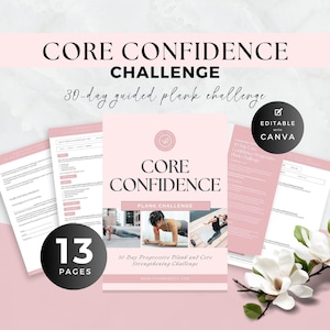 Core Confidence Plank Challenge Guide, Workout Routine Worksheets for Clients, Personal Trainer Program Template, Fitness Coach Ebook, Canva